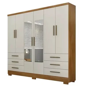 GUARDA ROUPA ENCANT COM ESPELHO CASAL 6 PORTAS 6 GAVETAS NOVO HORIZONTE COR CUMARU FENDY