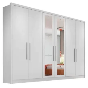 GUARDA ROUPA ROBUST CASAL COM ESPELHO 6 PORTAS 8 GAVETAS NOVO HORIZONTE COR BRANCO
