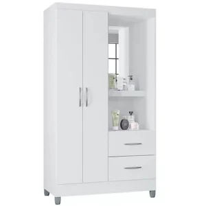 GUARDA ROUPA CORDOBA SOLTEIRO 2 PORTAS 2 GAVETAS COM ESPELHO POQUEMA COR BRANCO