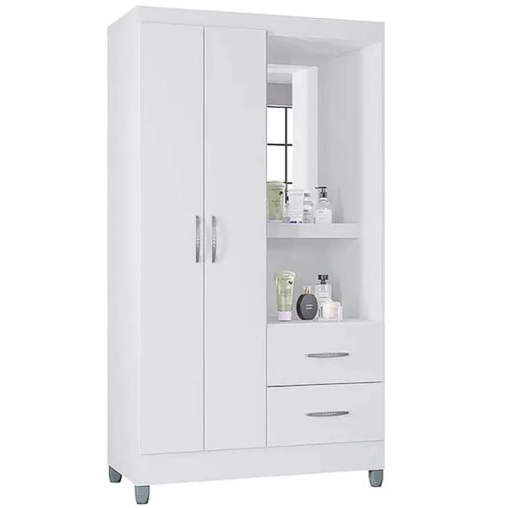 GUARDA ROUPA CORDOBA SOLTEIRO 2 PORTAS 2 GAVETAS COM ESPELHO POQUEMA COR BRANCO