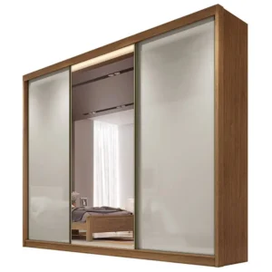 GUARDA ROUPA DIAMOND CASAL COM ESPELHO 3 PORTAS 8 GAVETAS NOVO HORIZONTE COR CUMARU FENDY