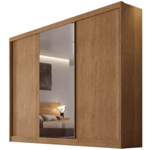 GUARDA ROUPA DIAMOND CASAL COM ESPELHO 3 PORTAS 8 GAVETAS NOVO HORIZONTE COR CUMARU