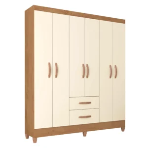 GUARDA ROUPA FORTALEZA 6 PORTAS 2 GAVETAS CASAL ATUALLE CANELATO RÚSTICO COR NATURA OFF WHITE