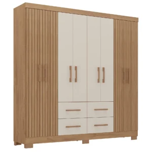 GUARDA ROUPA ITAPEMA ATUALLE CASAL 8 PORTAS 4 GAVETAS COR CANELATO RÚSTICO 3D NATURA OFF WHITE