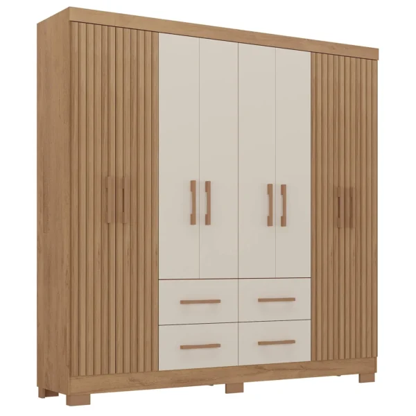 GUARDA ROUPA ITAPEMA ATUALLE CASAL 8 PORTAS 4 GAVETAS COR CANELATO RÚSTICO 3D NATURA OFF WHITE