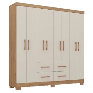 GUARDA ROUPA ITAPEMA ATUALLE CASAL 8 PORTAS 4 GAVETAS COR CANELATO RÚSTICO NATURA OFF WHITE