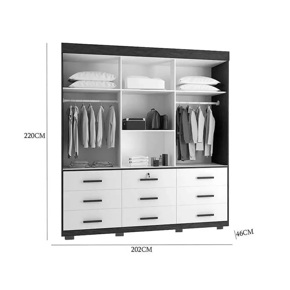 Guarda Roupa Itapema Sem Espelho Casal 3 Portas de Correr e 9 Gavetas Rud Rack - Imagem 2