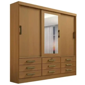 GUARDA ROUPA MERIDIAN 3 PORTAS 9 GAVETAS CASAL COM ESPELHO COR CINAMOMO