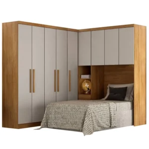 GUARDA ROUPA MODULADO RIZON 004 SOLTEIRO 4 PEÇAS NOVO HORIZONTE COR CUMARU FENDY