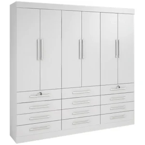 GUARDA ROUPA MÔNACO CASAL 6 PORTAS 12 GAVETAS COR BRANCO