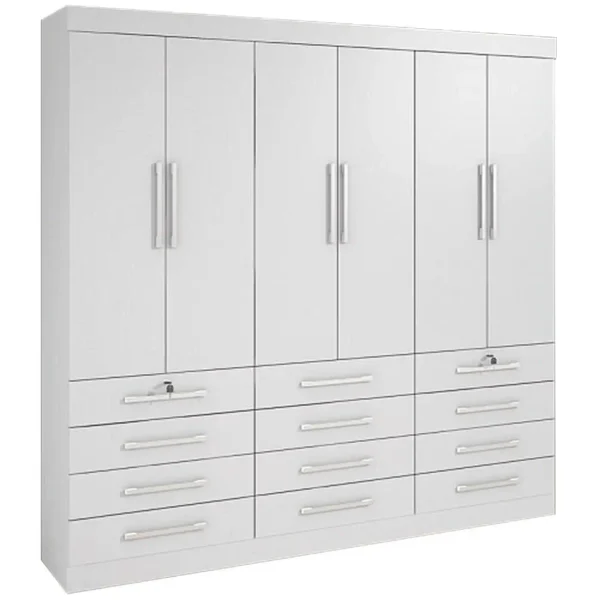 GUARDA ROUPA MÔNACO CASAL 6 PORTAS 12 GAVETAS COR BRANCO