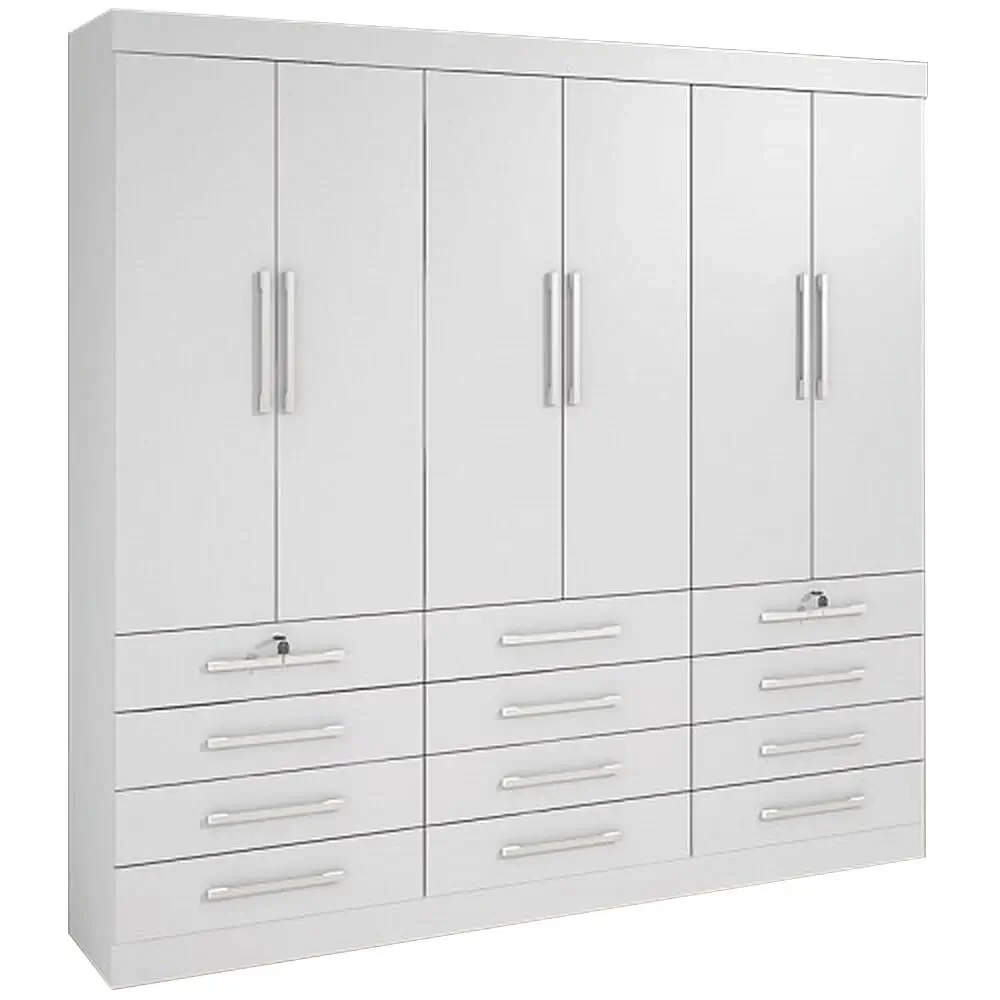 GUARDA ROUPA MÔNACO CASAL 6 PORTAS 12 GAVETAS COR BRANCO