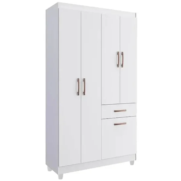 GUARDA ROUPA NEW MARBELLA SOLTEIRO 5 PORTAS 1 GAVETA POQUEMA COR BRANCO