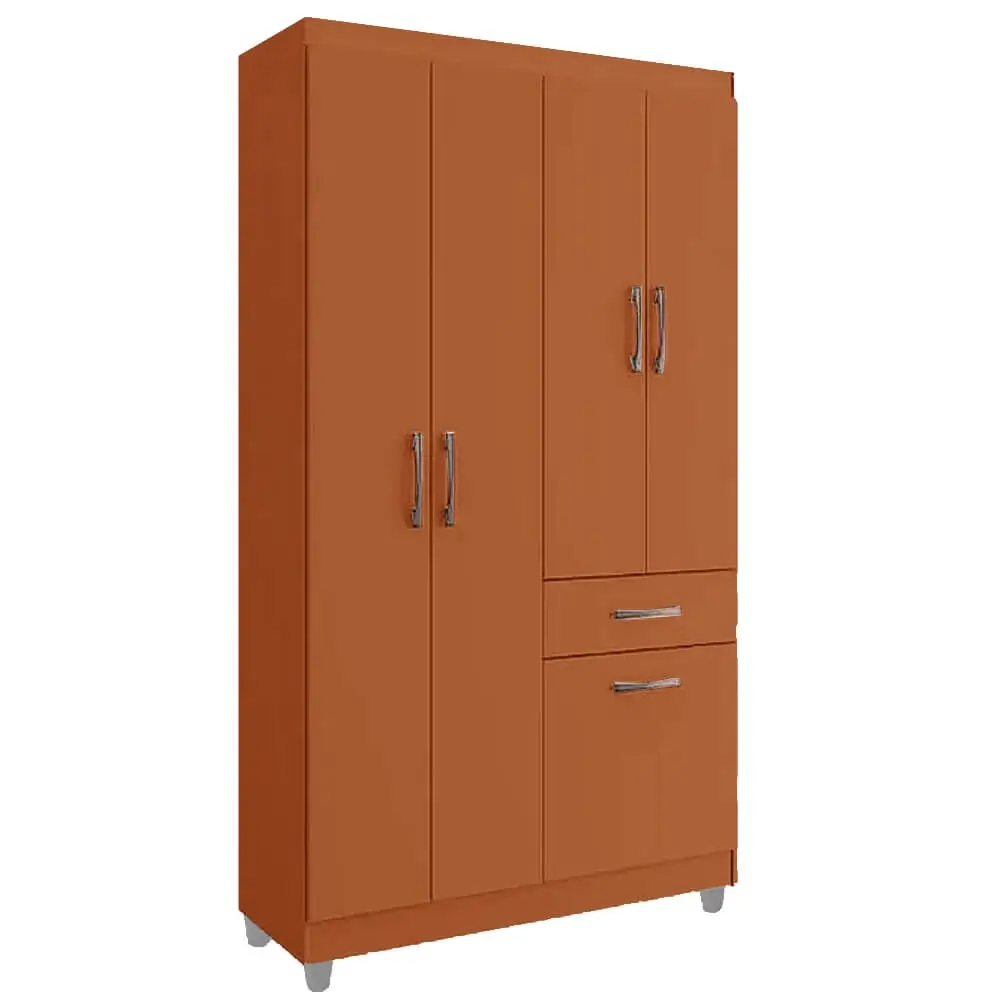 GUARDA ROUPA NEW MARBELLA SOLTEIRO 5 PORTAS 1 GAVETA POQUEMA COR CASTANHO