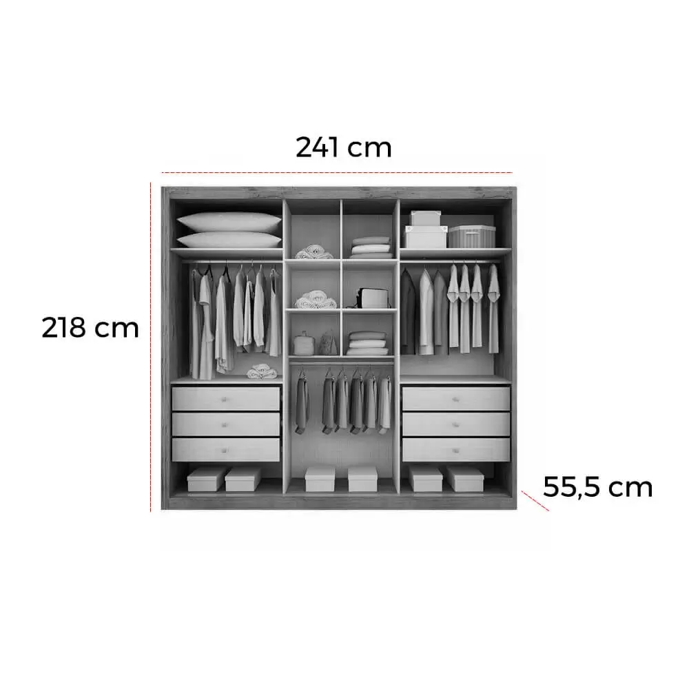 Guarda Roupa Paradizzo Casal com Espelho 3 Portas 6 Gavetas Novo Horizonte - Imagem 3