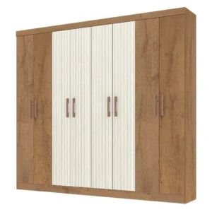 GUARDA ROUPA PETROPOLIS CASAL 8 PORTAS 2 GAVETAS ATUALLE COR CANELATO RÚSTICO 3D NATURA OFF WHITE