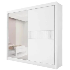 GUARDA ROUPA TITANIUM RIPADO CASAL COM ESPELHO 2 PORTAS 6 GAVETAS D DORO COR BRANCO