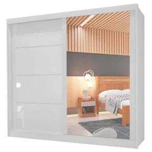 GUARDA ROUPA VIENA CASAL COM ESPELHO 2 PORTAS 4 GAVETAS BIANCHI COR BRANCO