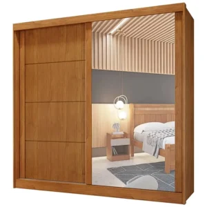 GUARDA ROUPA VIENA CASAL COM ESPELHO 2 PORTAS 4 GAVETAS BIANCHI COR NATURALE
