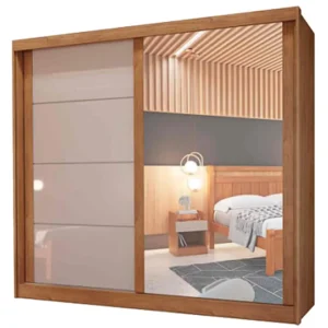 GUARDA ROUPA VIENA CASAL COM ESPELHO 2 PORTAS 4 GAVETAS BIANCHI COR NATURALE OFF WHITE