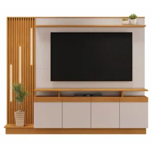 HOME ABSOLUTO ESTANTE PARA TV ATÉ 65 POLEGADAS COM LED 4 PORTAS JCM COR CINAMOMO OFF WHITE