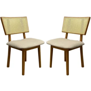 Kit 2 Cadeiras Diamante Madeira Tecido Linho Sala Vip