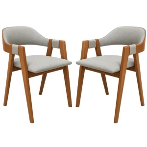 Kit 2 Cadeiras Perola em Linho Madeira Wj Decor