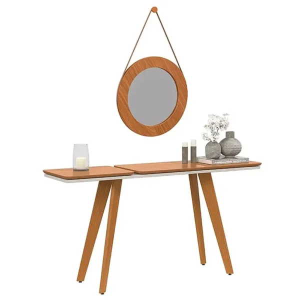 KIT APARADOR E ESPELHO DECORATIVO IBIZA REDONDO TEBARROT COR OFF WHITE NATURE