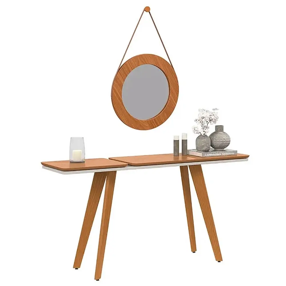 KIT APARADOR E ESPELHO DECORATIVO IBIZA REDONDO TEBARROT COR OFF WHITE NATURE
