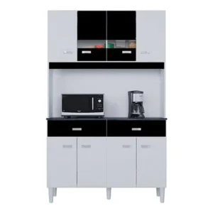 COZINHA MANU 8 PORTAS 2 GAVETAS COMPACTA POQUEMA COR BRANCO COM PRETO