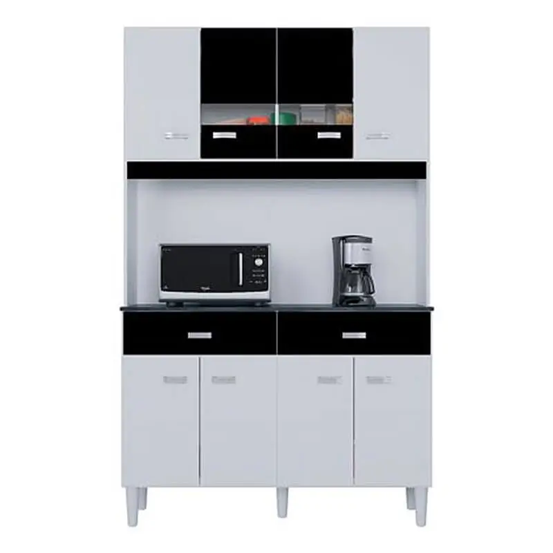 COZINHA MANU 8 PORTAS 2 GAVETAS COMPACTA POQUEMA COR BRANCO COM PRETO