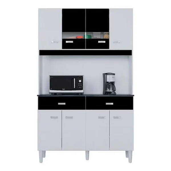 COZINHA MANU 8 PORTAS 2 GAVETAS COMPACTA POQUEMA COR BRANCO COM PRETO