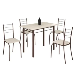 Mesa Rio Tampo Granito Off White 100x60cm com 4 Cadeiras Tubular Marrom Teixeira