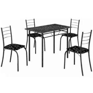 Mesa Rio Tampo Granito Preto 100x60cm com 4 Cadeiras Tubular Branco Teixeira