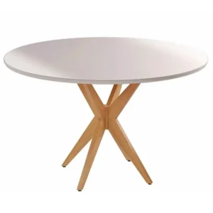 MESA SIMPATIA COM VIDRO REDONDA 108X108 JCM COR CINAMOMO OFF WHITE