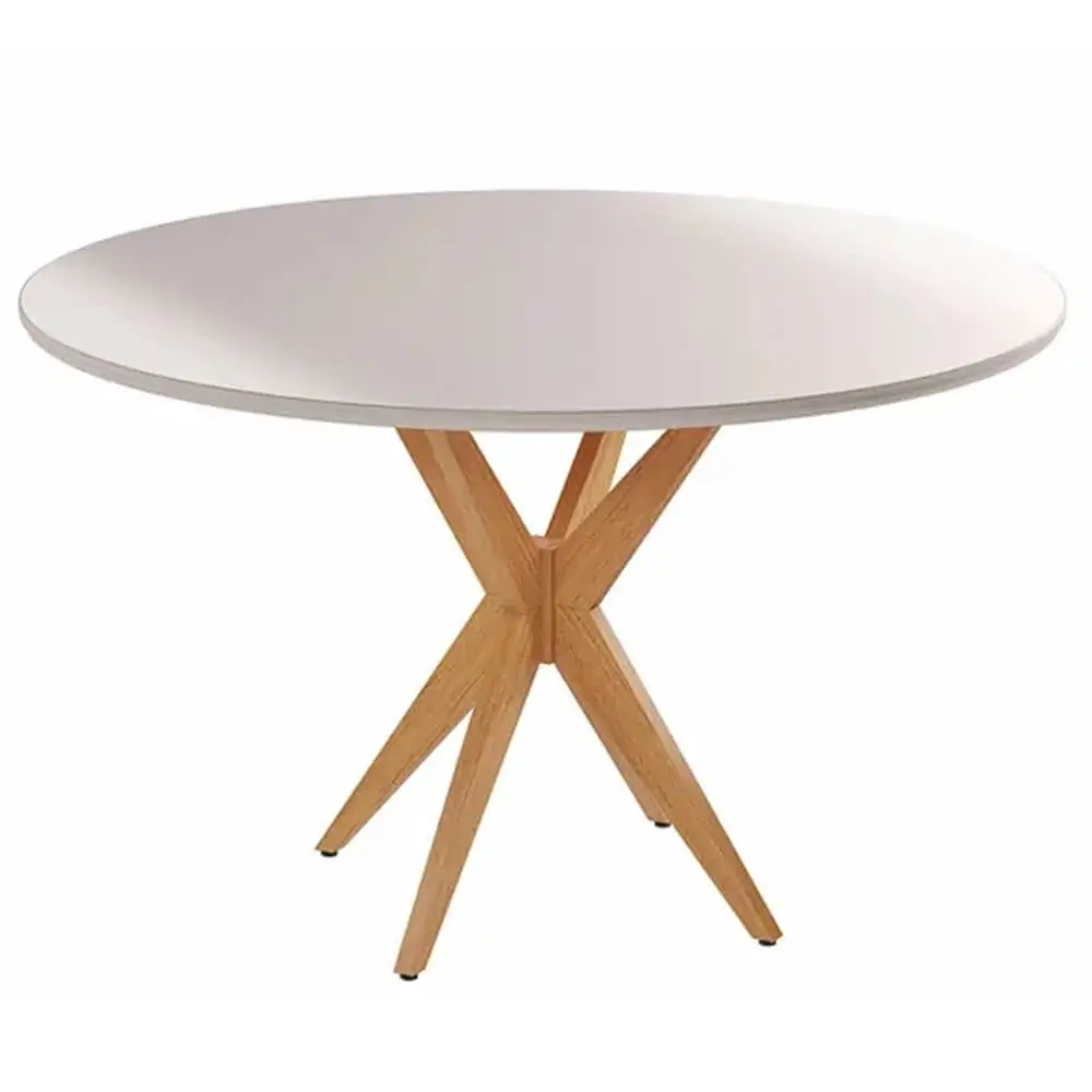 MESA SIMPATIA COM VIDRO REDONDA 108X108 JCM COR CINAMOMO OFF WHITE