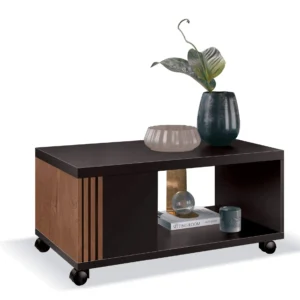 MESA DE CENTRO PRATICA COM RODÍZIOS EDN COR PRETO NATURALE