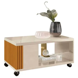 MESA DE CENTRO PRATICA COM RODÍZIOS EDN COR OFF WHITE CEDRO