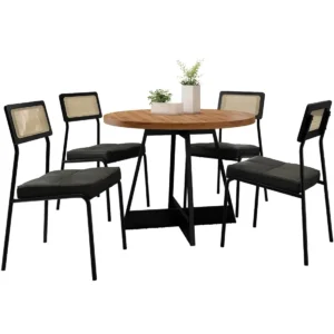 Mesa de Jantar Atria Redonda com 4 Cadeiras Lux Carraro