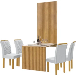 Mesa de Jantar Cancun 120x90 com Painel Ripado Cel Móveis Cinamomo Off White