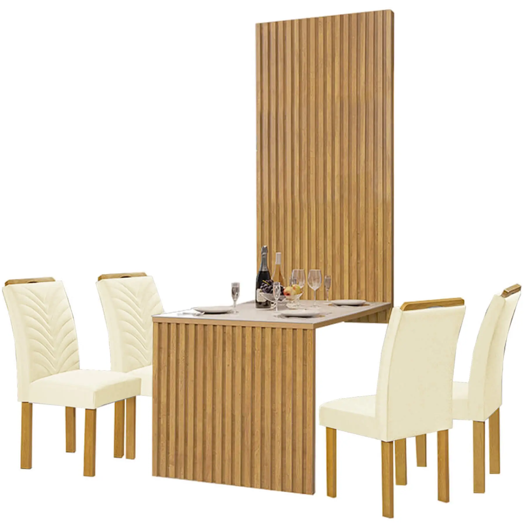 Mesa de Jantar Cancun 120x90 com Painel Ripado Cel Móveis Cinamomo Off White - Imagem 6