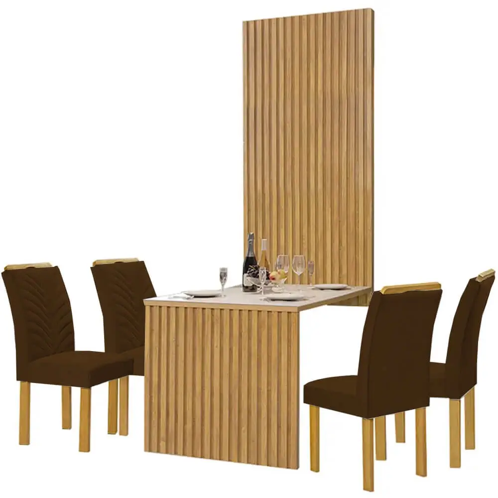 Mesa de Jantar Cancun 120x90 com Painel Ripado Cel Móveis Cinamomo Off White - Imagem 7