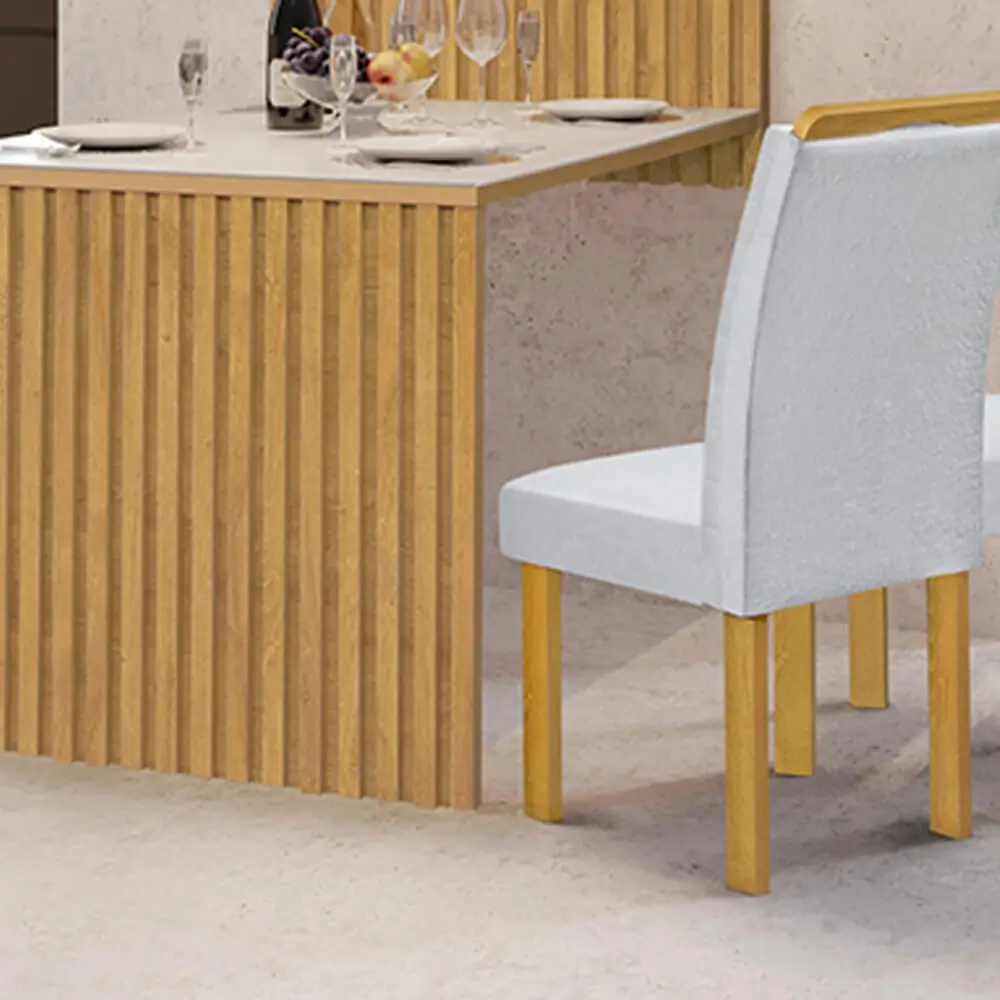 Mesa de Jantar Cancun 120x90 com Painel Ripado Cel Móveis Cinamomo Off White - Imagem 5