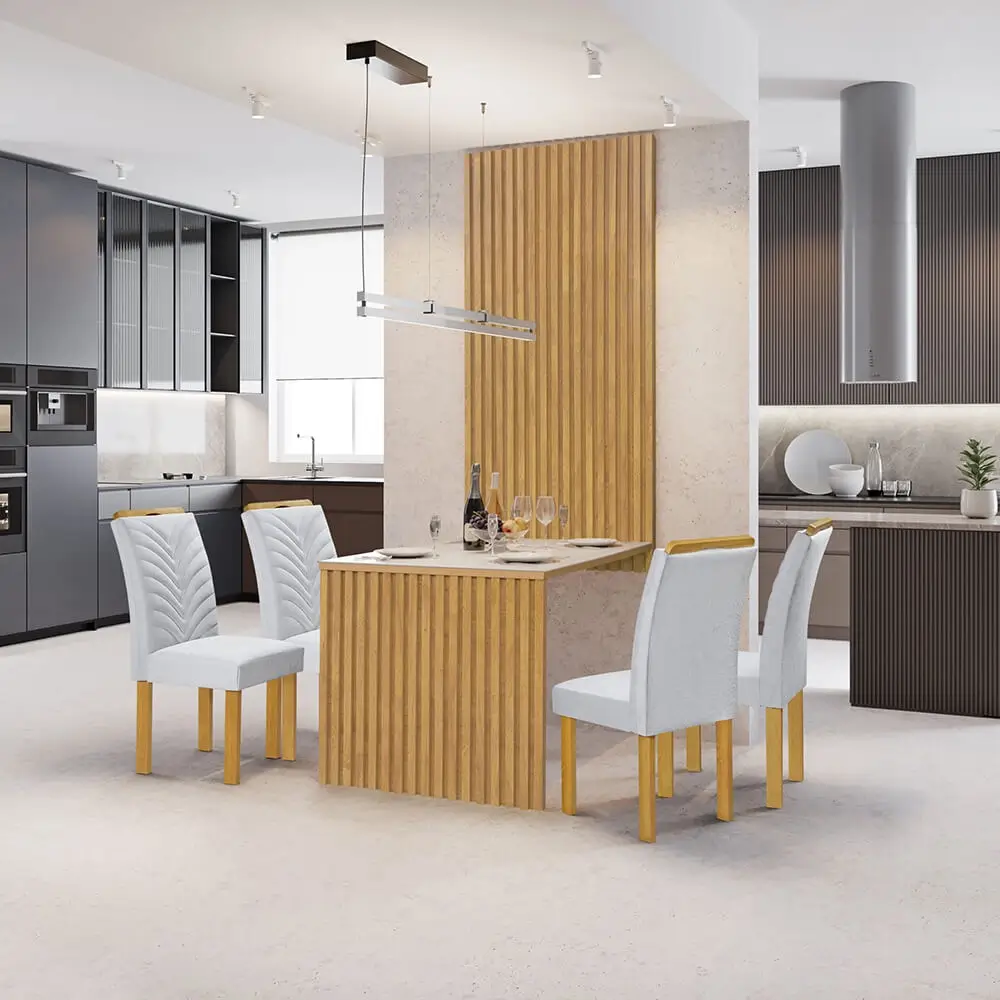 Mesa de Jantar Cancun 120x90 com Painel Ripado Cel Móveis Cinamomo Off White - Imagem 4