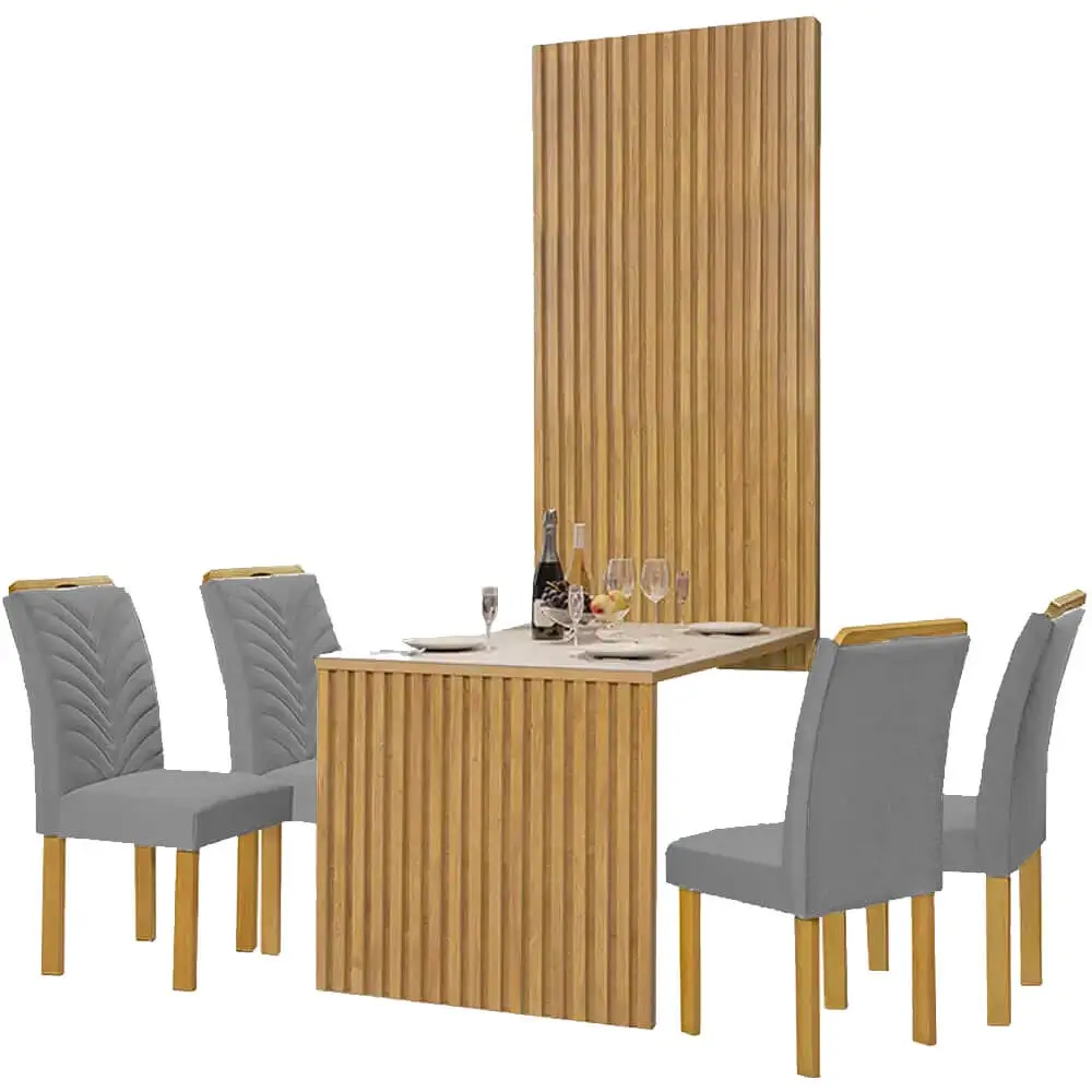 Mesa de Jantar Cancun 120x90 com Painel Ripado Cel Móveis Cinamomo Off White - Imagem 8