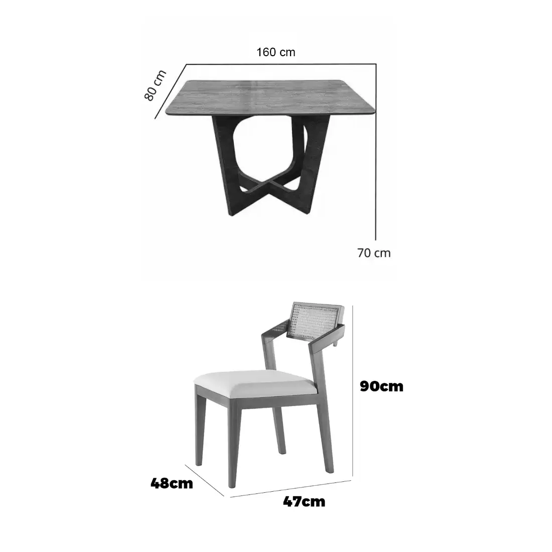 Mesa de Jantar Dubai 160x80cm Sem Vidro com 4 Cadeiras Berlim Hr em Linho Cel Móveis - Imagem 2