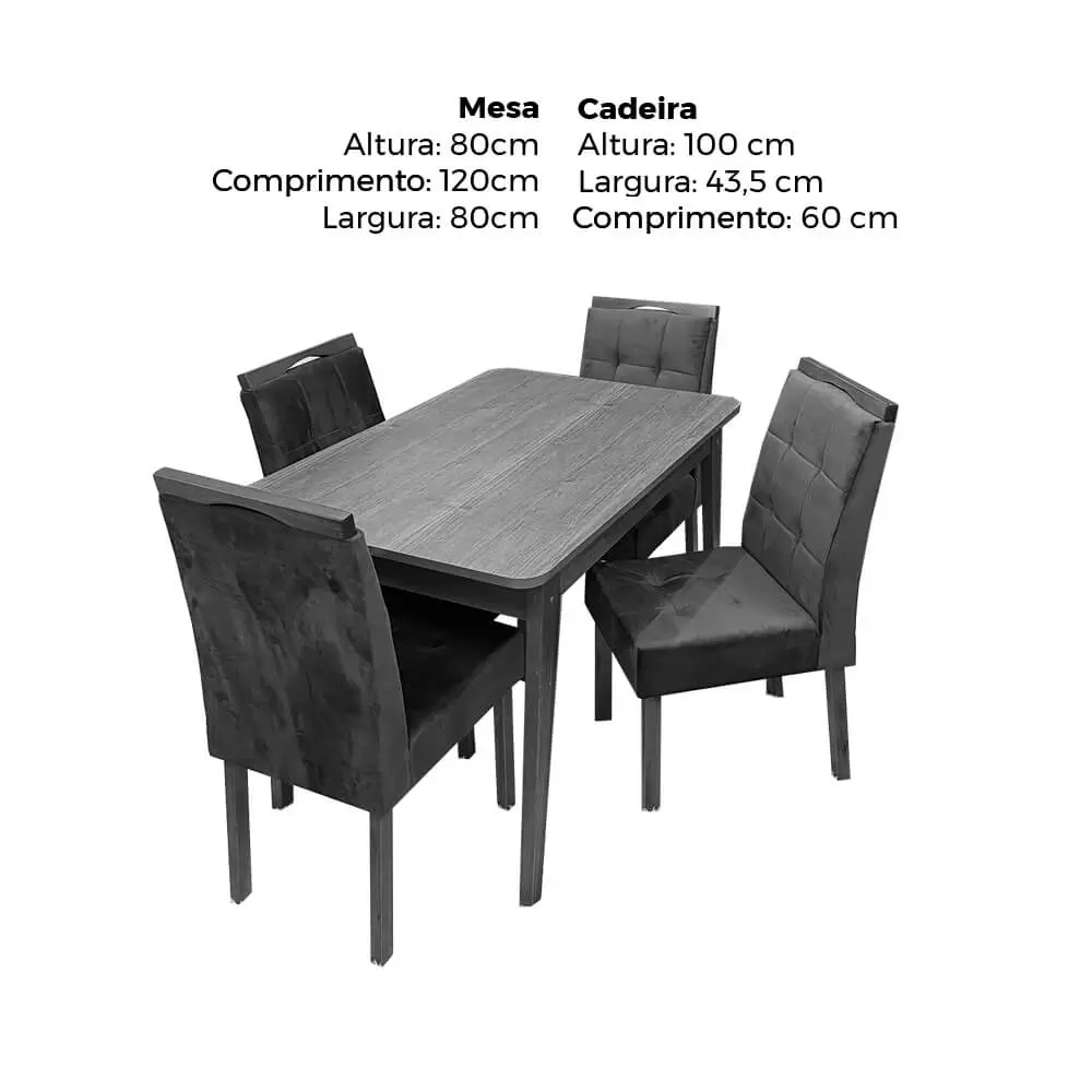 Mesa de Jantar Elegance 120x80 Sem Vidro 4 Cadeiras Nicole Jcm Cinamomo