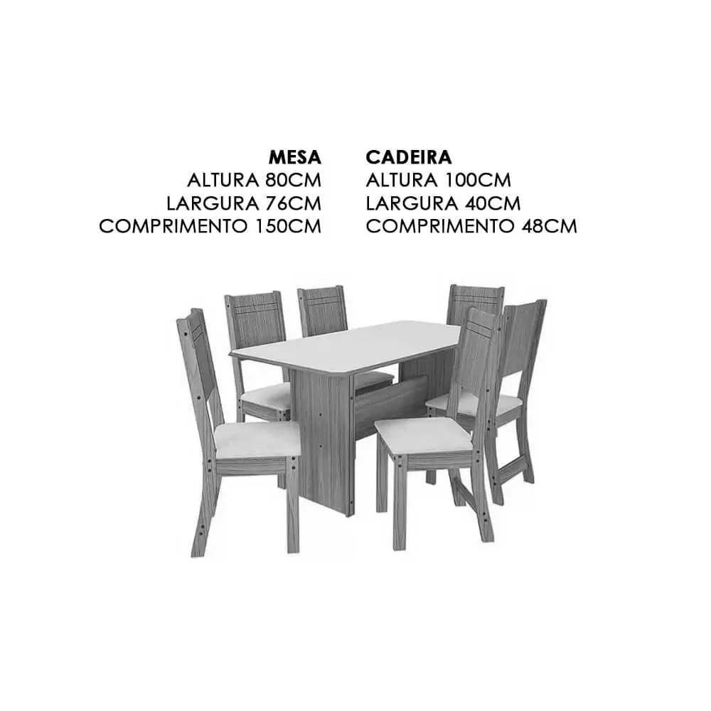 Mesa de Jantar Evora com 6 Cadeiras Indekes - Imagem 2