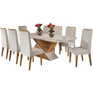 Mesa de Jantar Galak 200x90cm com 8 Cadeiras Iza Viero