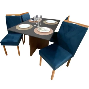 Mesa de Jantar Helo 120x90cm em Veludo com 4 Cadeiras California Poliman